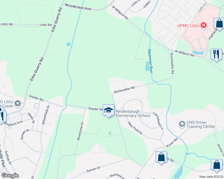 map of restaurants, bars, coffee shops, grocery stores, and more near 980 Buckwalter Road in Lititz