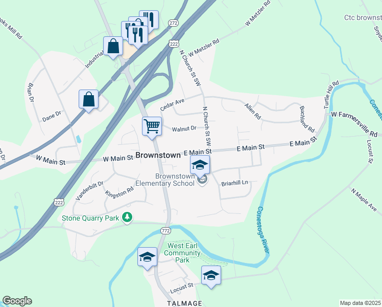 map of restaurants, bars, coffee shops, grocery stores, and more near 30 East Main Street in Ephrata