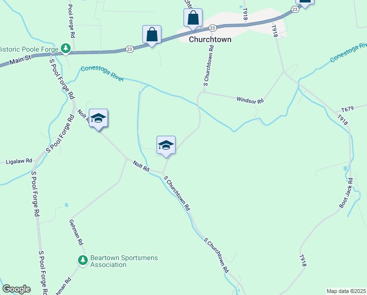 map of restaurants, bars, coffee shops, grocery stores, and more near 211 S Churchtown Rd in Narvon