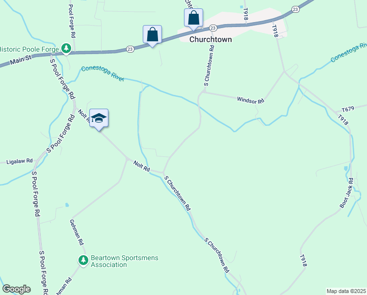 map of restaurants, bars, coffee shops, grocery stores, and more near 211 S Churchtown Rd in Narvon