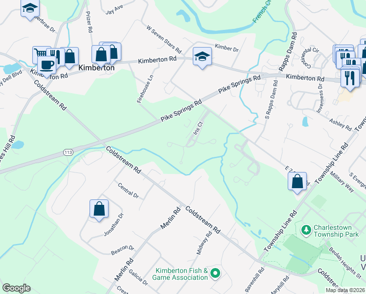 map of restaurants, bars, coffee shops, grocery stores, and more near 1501 Briarwood Court in Phoenixville