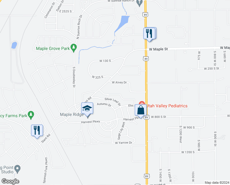 map of restaurants, bars, coffee shops, grocery stores, and more near 1974 West River Birch Road in Mapleton