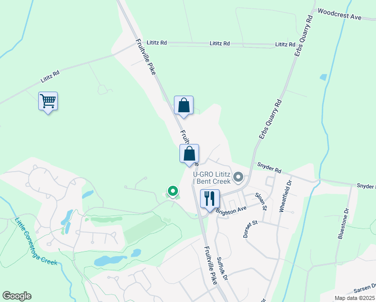 map of restaurants, bars, coffee shops, grocery stores, and more near 979 Fruitville Pike in Lititz