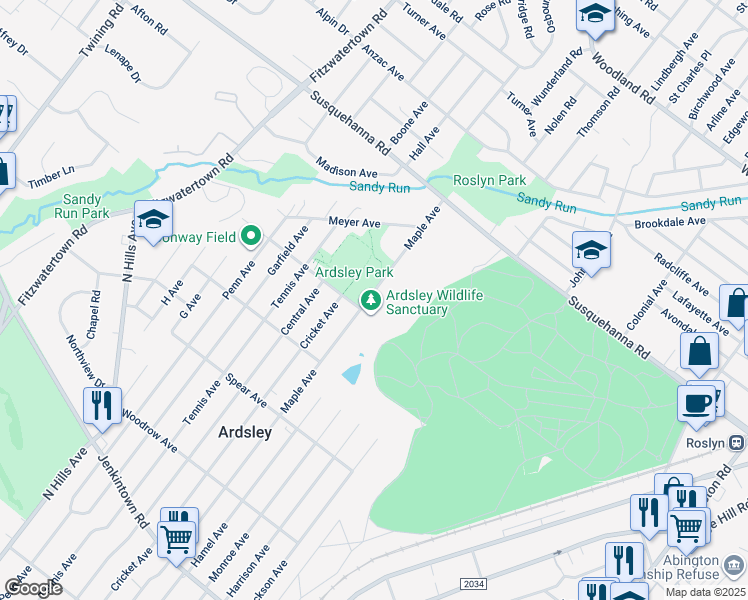 map of restaurants, bars, coffee shops, grocery stores, and more near 1009 Maple Avenue in Glenside