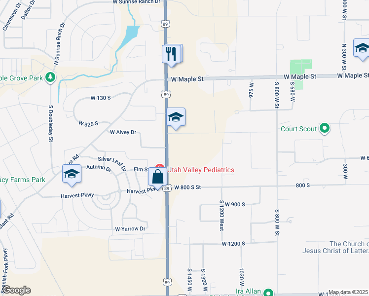 map of restaurants, bars, coffee shops, grocery stores, and more near 1587 West 400 South in Mapleton
