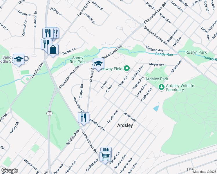 map of restaurants, bars, coffee shops, grocery stores, and more near 836 G Ave in Glenside
