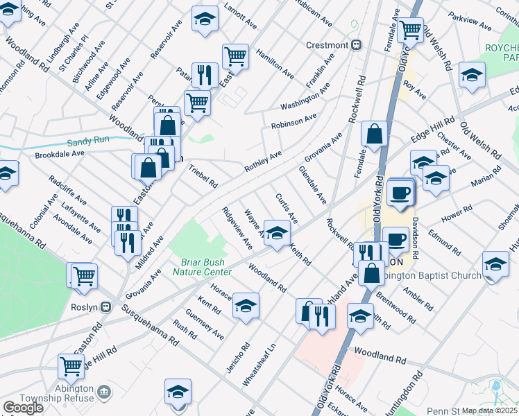 map of restaurants, bars, coffee shops, grocery stores, and more near 2152 Keith Road in Montgomery County