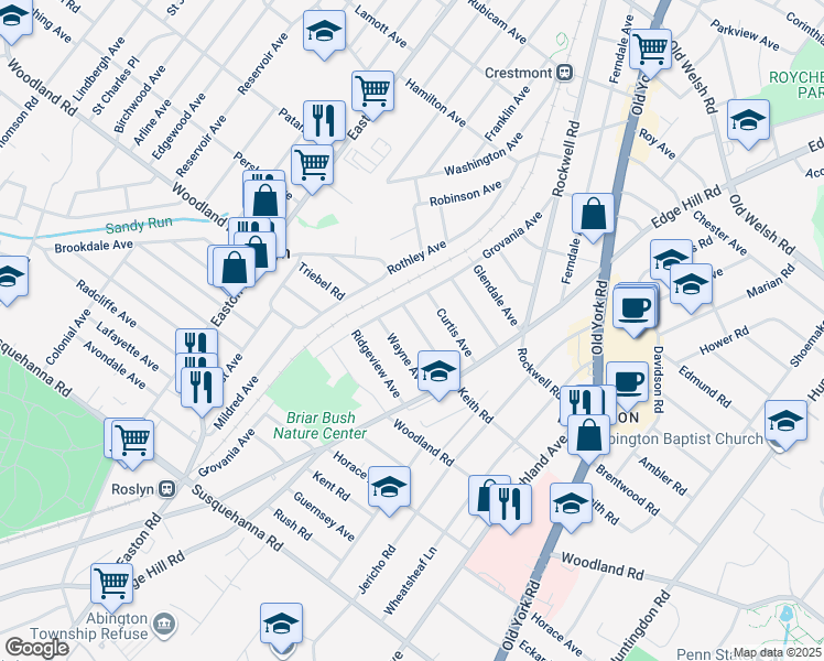 map of restaurants, bars, coffee shops, grocery stores, and more near 2152 Keith Road in Montgomery County