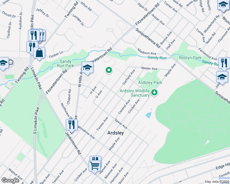 map of restaurants, bars, coffee shops, grocery stores, and more near 838 Garfield Avenue in Glenside