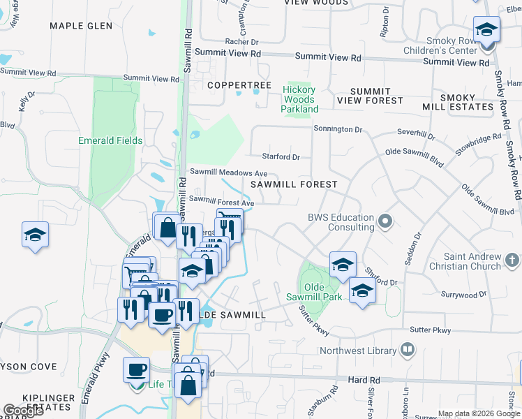 map of restaurants, bars, coffee shops, grocery stores, and more near 7767 Willowcove Court in Dublin