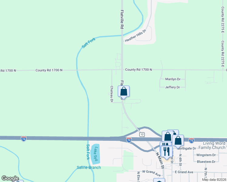 map of restaurants, bars, coffee shops, grocery stores, and more near 1302 Chateau Drive in Saint Joseph