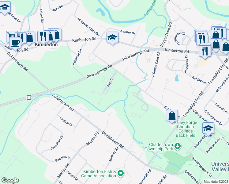 map of restaurants, bars, coffee shops, grocery stores, and more near 600 Cherry Wood Court in Phoenixville