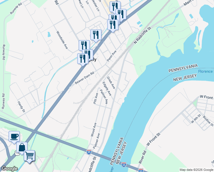 map of restaurants, bars, coffee shops, grocery stores, and more near 1103 Edgely Road in Bristol