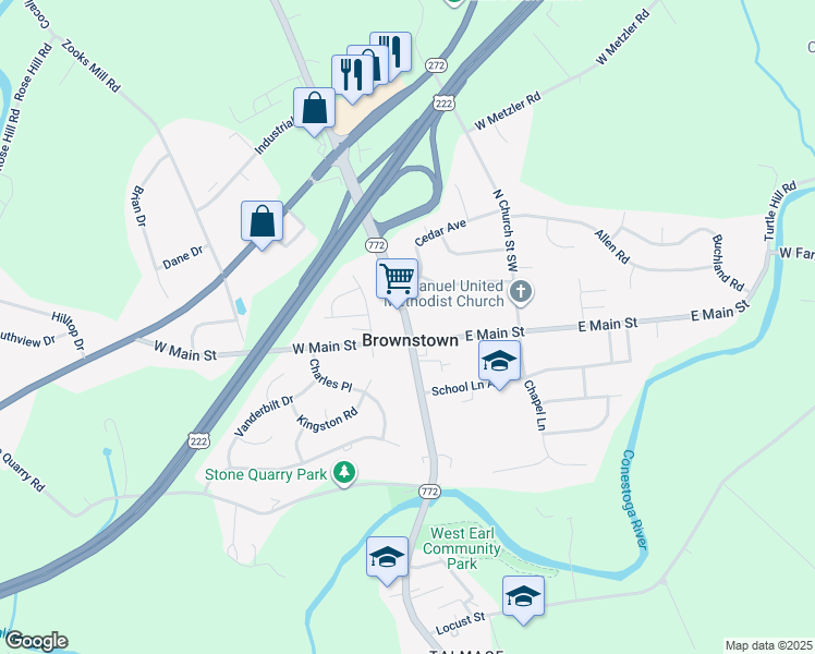map of restaurants, bars, coffee shops, grocery stores, and more near in Brownstown