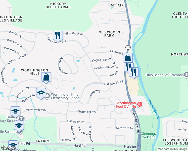 map of restaurants, bars, coffee shops, grocery stores, and more near 896 Clubview Boulevard South in Columbus