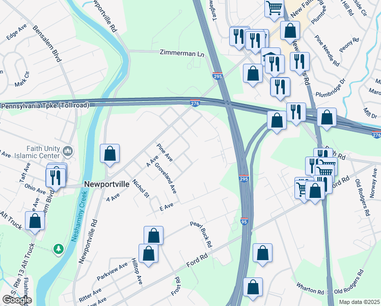 map of restaurants, bars, coffee shops, grocery stores, and more near 3916 Newman Street in Newportville