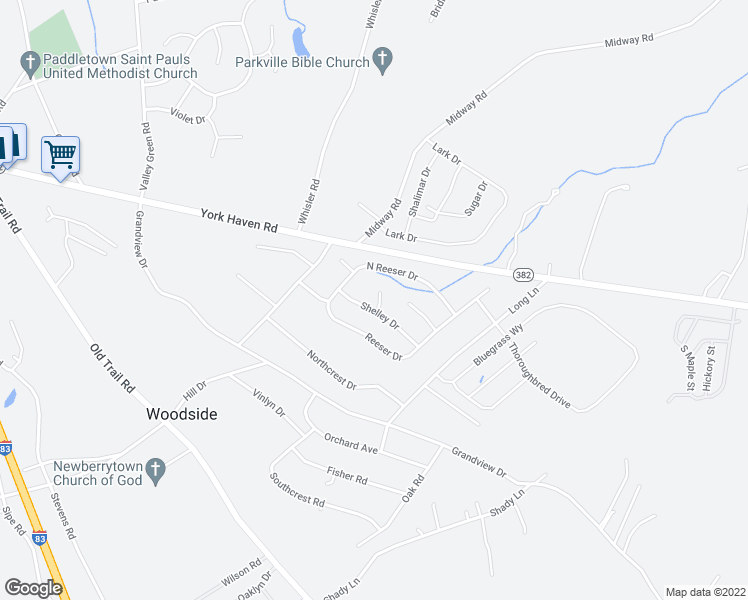 map of restaurants, bars, coffee shops, grocery stores, and more near 10 Center Court in York Haven