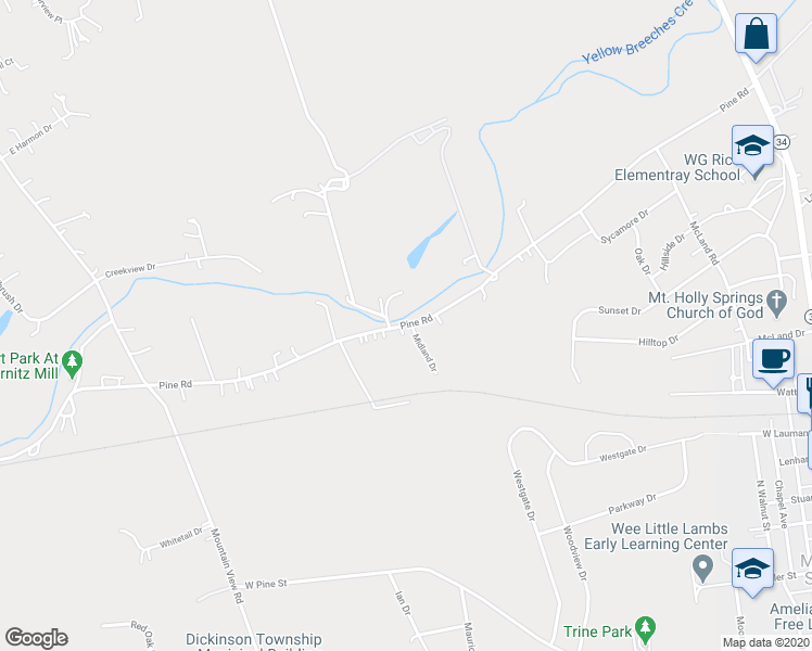 map of restaurants, bars, coffee shops, grocery stores, and more near 384 Pine Road in Mount Holly Springs