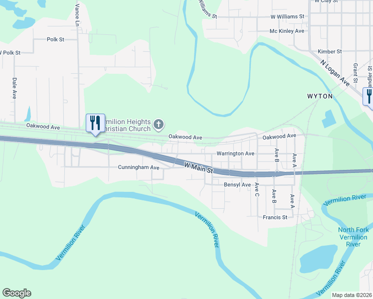 map of restaurants, bars, coffee shops, grocery stores, and more near 306-798 Oakwood Avenue in Danville