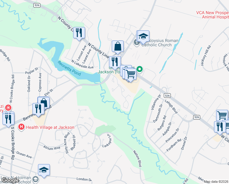 map of restaurants, bars, coffee shops, grocery stores, and more near 30 Renee Court in Jackson Township