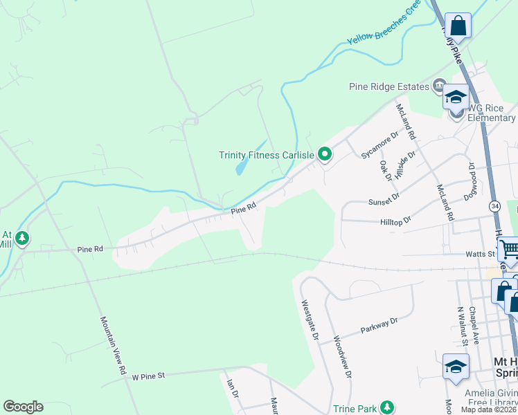 map of restaurants, bars, coffee shops, grocery stores, and more near 312 Pine Road in Mount Holly Springs