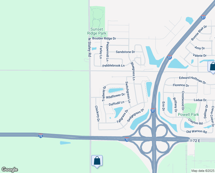 map of restaurants, bars, coffee shops, grocery stores, and more near 915 Trailway Court in Champaign
