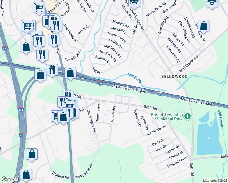 map of restaurants, bars, coffee shops, grocery stores, and more near 3005 Century Avenue in Bristol