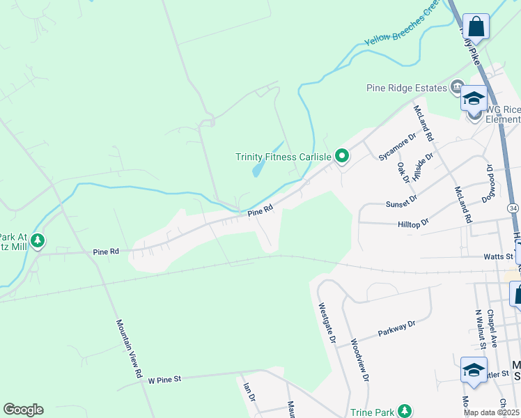 map of restaurants, bars, coffee shops, grocery stores, and more near 316 Pine Road in Mount Holly Springs