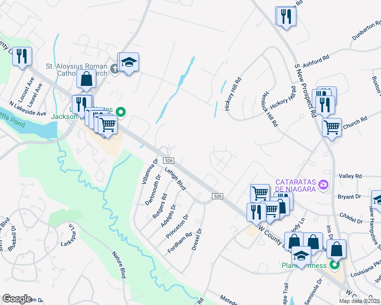 map of restaurants, bars, coffee shops, grocery stores, and more near 11 History Lane in Jackson Township