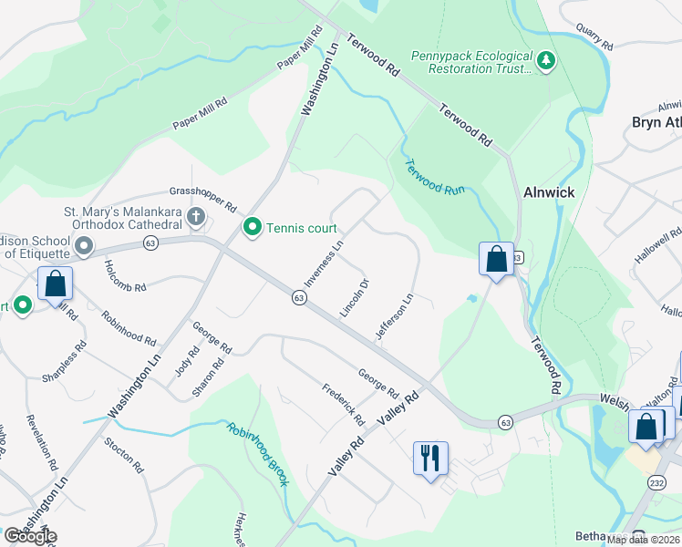 map of restaurants, bars, coffee shops, grocery stores, and more near 1171 Lincoln Drive in Montgomery County