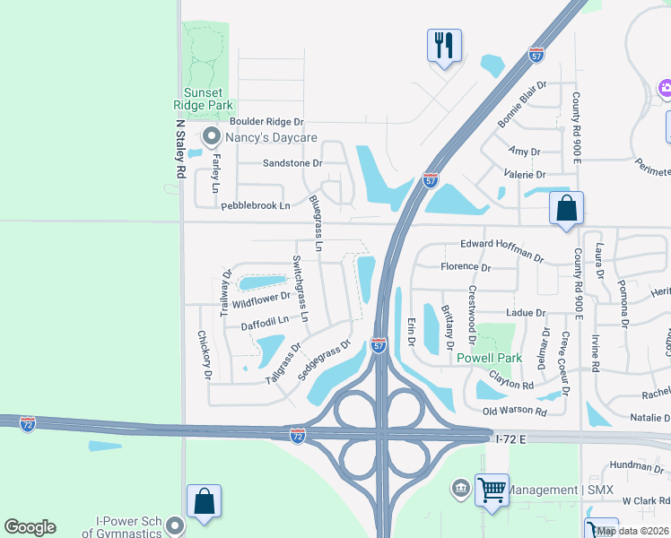 map of restaurants, bars, coffee shops, grocery stores, and more near 846 Sedgegrass Drive in Champaign