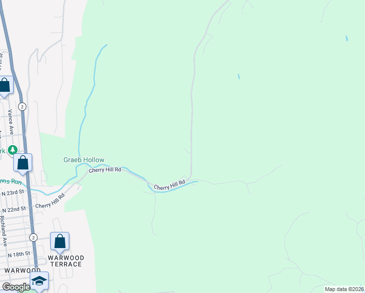 map of restaurants, bars, coffee shops, grocery stores, and more near 711 Cherry Hill Road in Wheeling