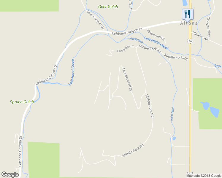map of restaurants, bars, coffee shops, grocery stores, and more near 9156 Thunderhead Drive in Boulder