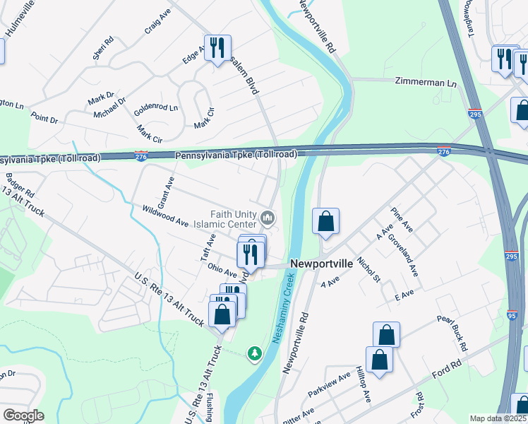 map of restaurants, bars, coffee shops, grocery stores, and more near 1024 Texas Avenue in Bucks County