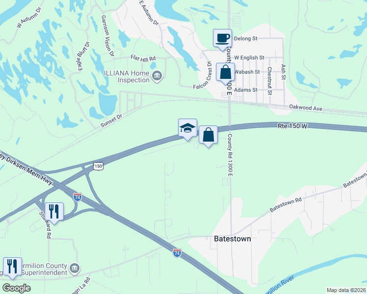map of restaurants, bars, coffee shops, grocery stores, and more near 2201 Kickapoo Drive in Danville