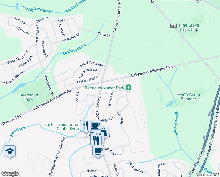 map of restaurants, bars, coffee shops, grocery stores, and more near 13 Lynne Court in Howell