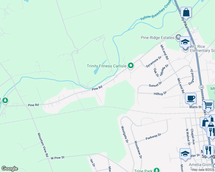 map of restaurants, bars, coffee shops, grocery stores, and more near 307 Pine Road in Mount Holly Springs