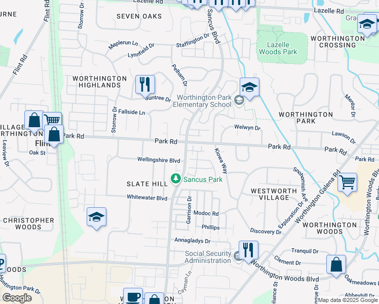 map of restaurants, bars, coffee shops, grocery stores, and more near 873 Soramill Lane in Columbus