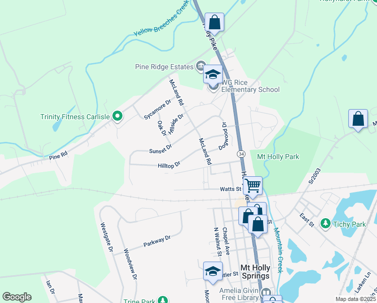 map of restaurants, bars, coffee shops, grocery stores, and more near 8 Hilltop Drive in Mount Holly Springs