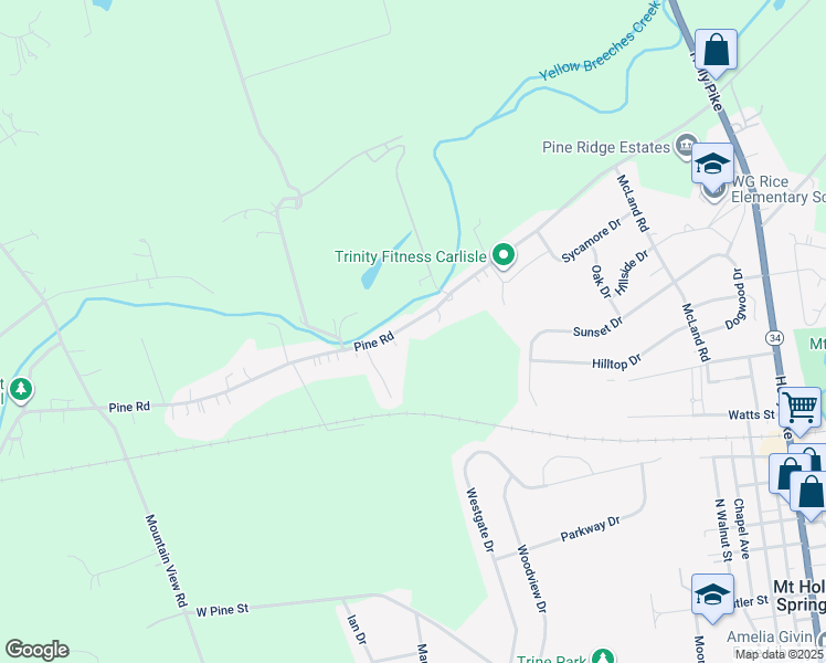 map of restaurants, bars, coffee shops, grocery stores, and more near 307 Pine Road in Mount Holly Springs