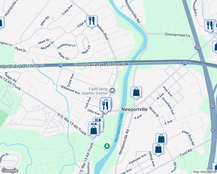 map of restaurants, bars, coffee shops, grocery stores, and more near 1024 Texas Avenue in Bucks County