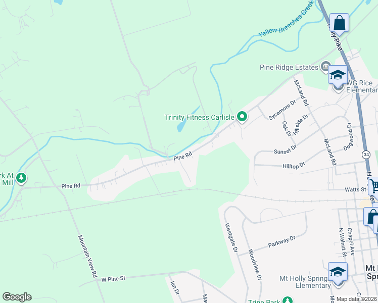 map of restaurants, bars, coffee shops, grocery stores, and more near 312 Pine Road in Mount Holly Springs