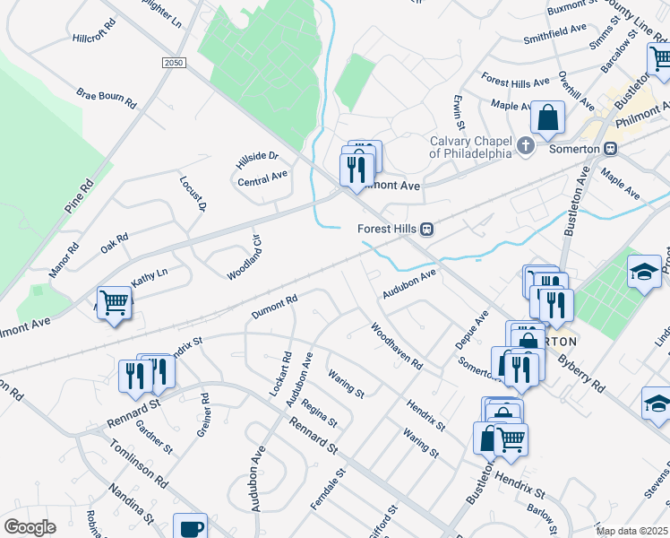 map of restaurants, bars, coffee shops, grocery stores, and more near 300 Woodhaven Road in Philadelphia