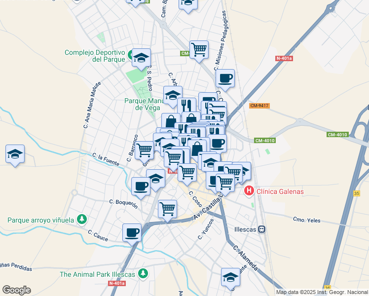 map of restaurants, bars, coffee shops, grocery stores, and more near in Illescas