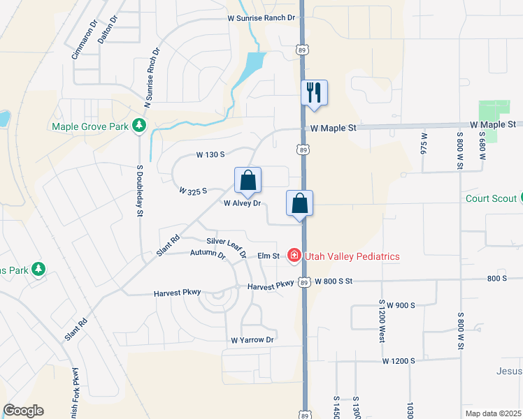 map of restaurants, bars, coffee shops, grocery stores, and more near 1810 West Alvey Drive in Mapleton
