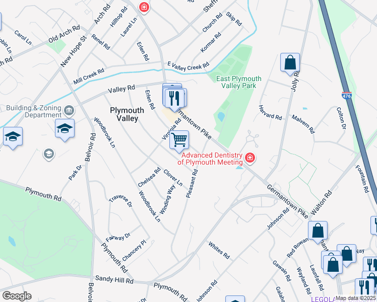 map of restaurants, bars, coffee shops, grocery stores, and more near 814 Erlen Road in Plymouth Meeting