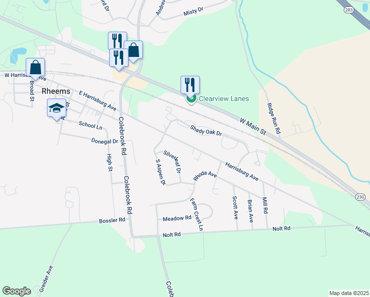 map of restaurants, bars, coffee shops, grocery stores, and more near 1958 Harrisburg Avenue in Mount Joy