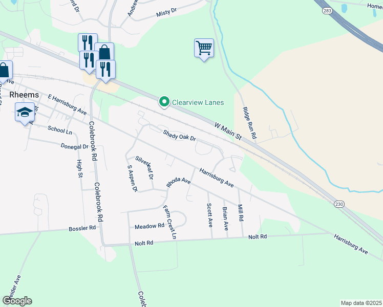 map of restaurants, bars, coffee shops, grocery stores, and more near 62 Tia Circle in Mount Joy