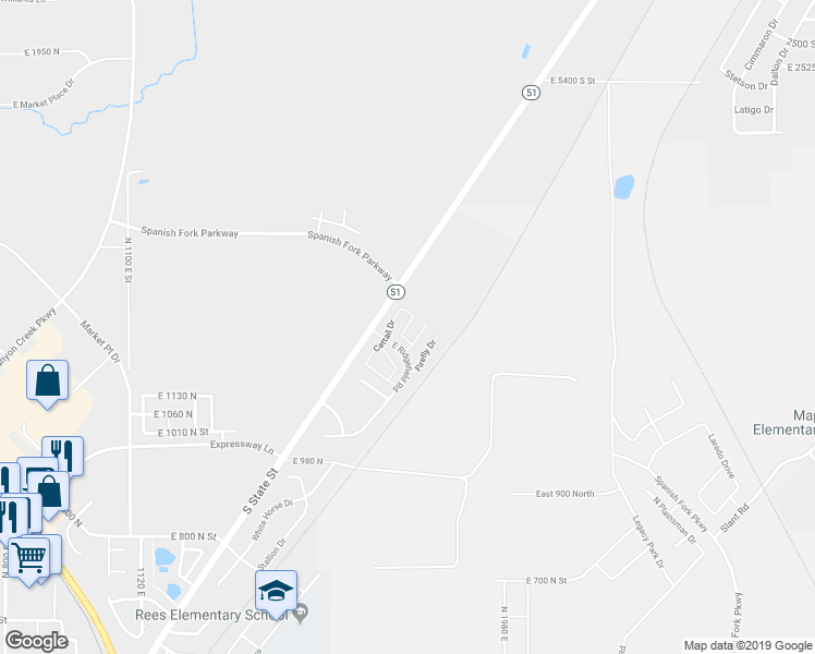 map of restaurants, bars, coffee shops, grocery stores, and more near 1296 Willow Way in Spanish Fork