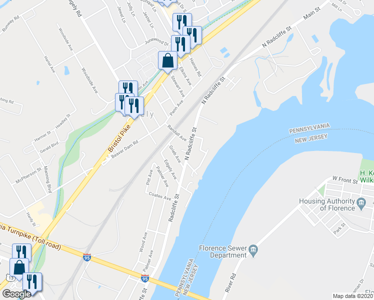 map of restaurants, bars, coffee shops, grocery stores, and more near 7217 North Radcliffe Street in Bristol